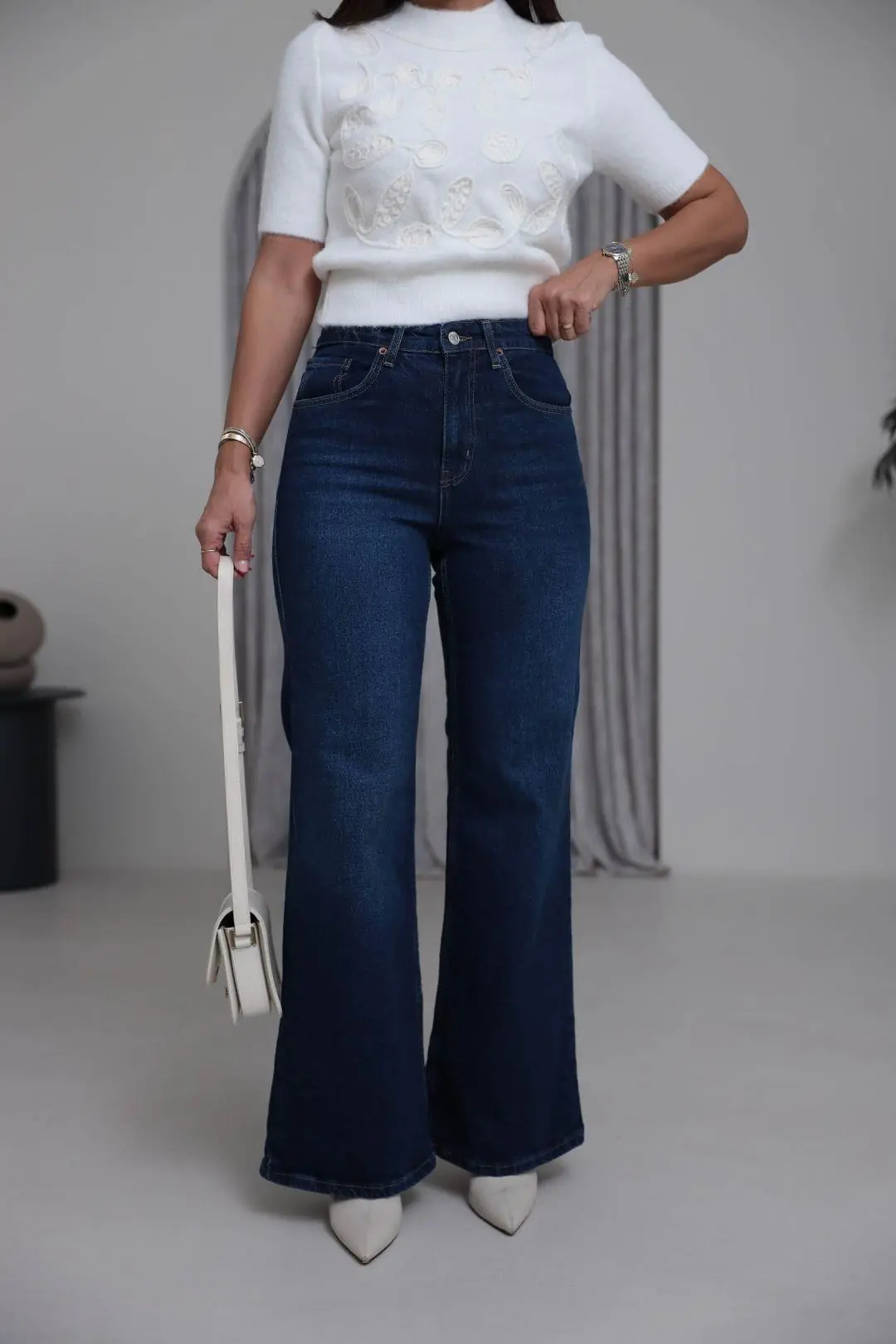 Yüksek Bel Wide Leg Jean KOYU MAVİ