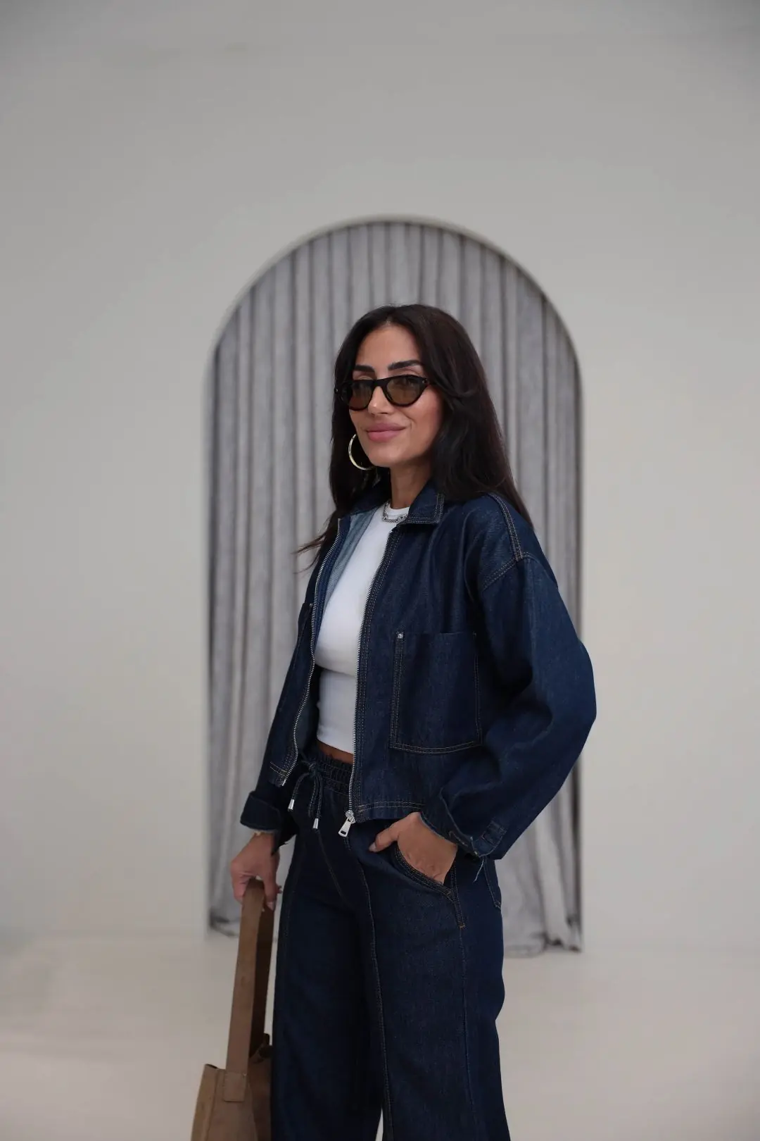 1149 Denim Kumaş Bomber Pantolon Takım LACİVERT