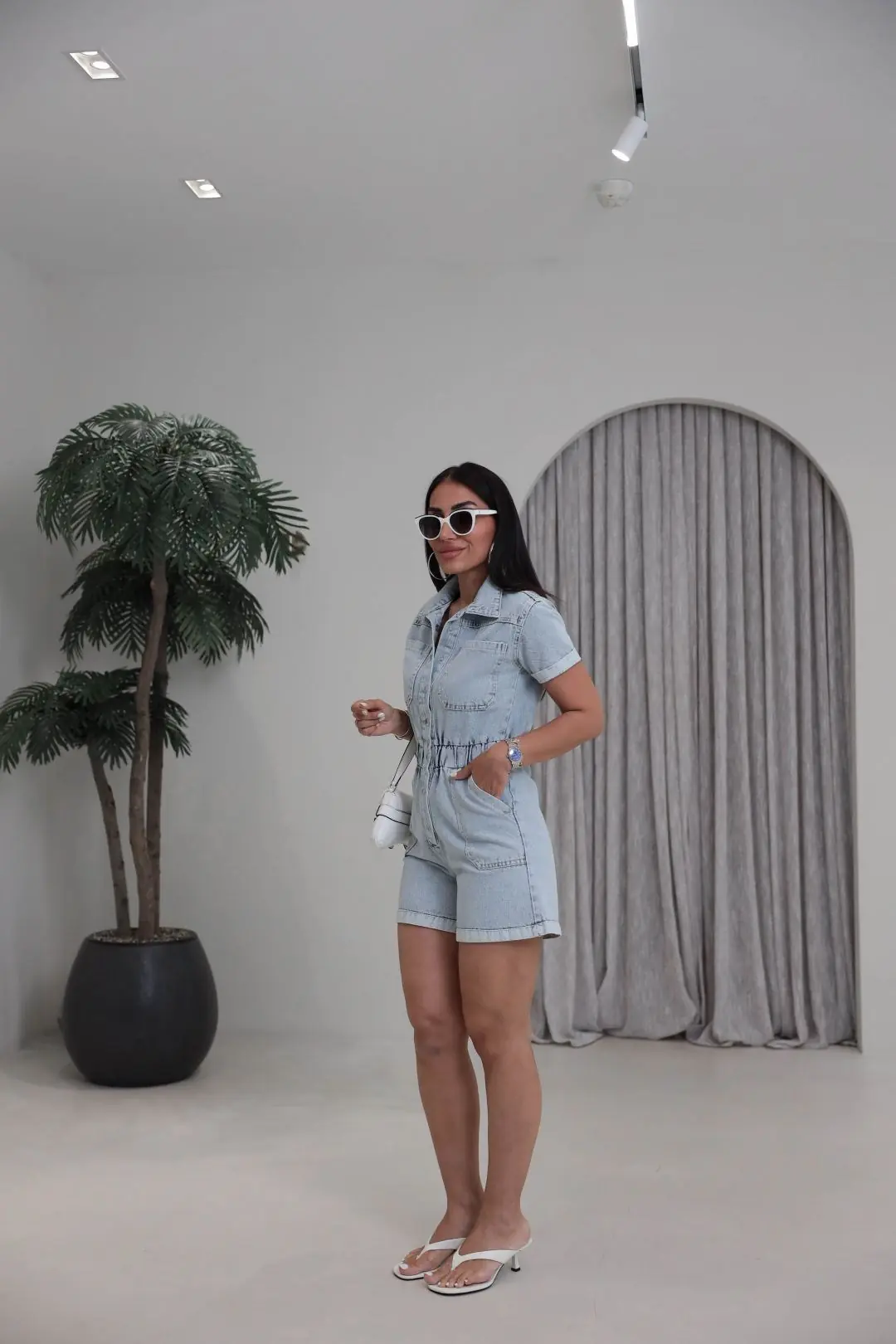 4024y Lastik Detaylı Salopet Tulum BUZ MAVİ