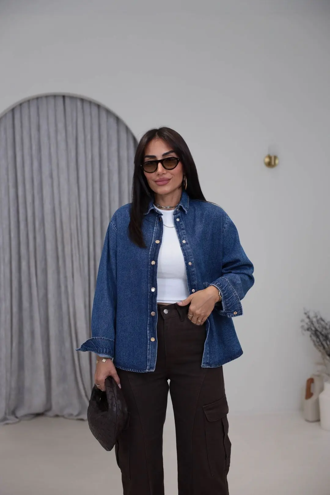1181 Sırtı Çapraz Bağcık Detaylı Denim Gömlek Ceket KOYU MAVİ