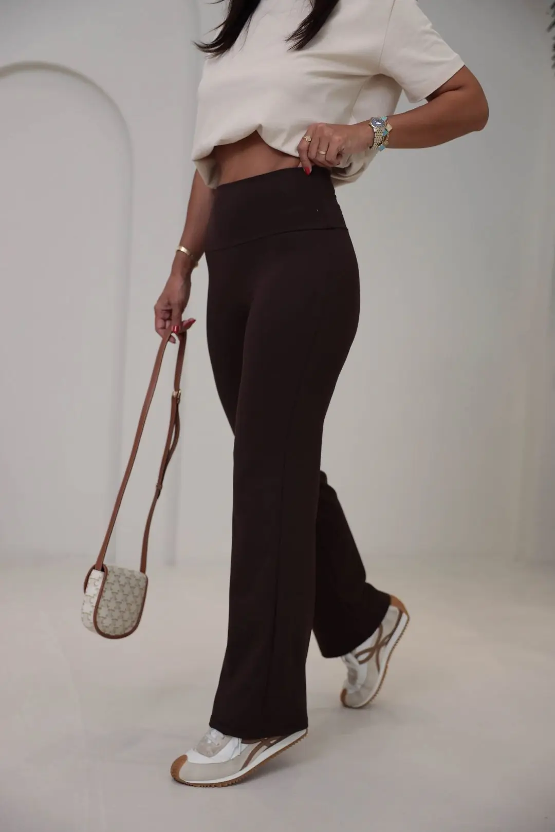 6001 Oys Model Yüksek Bel Flare Pantolon KAHVE