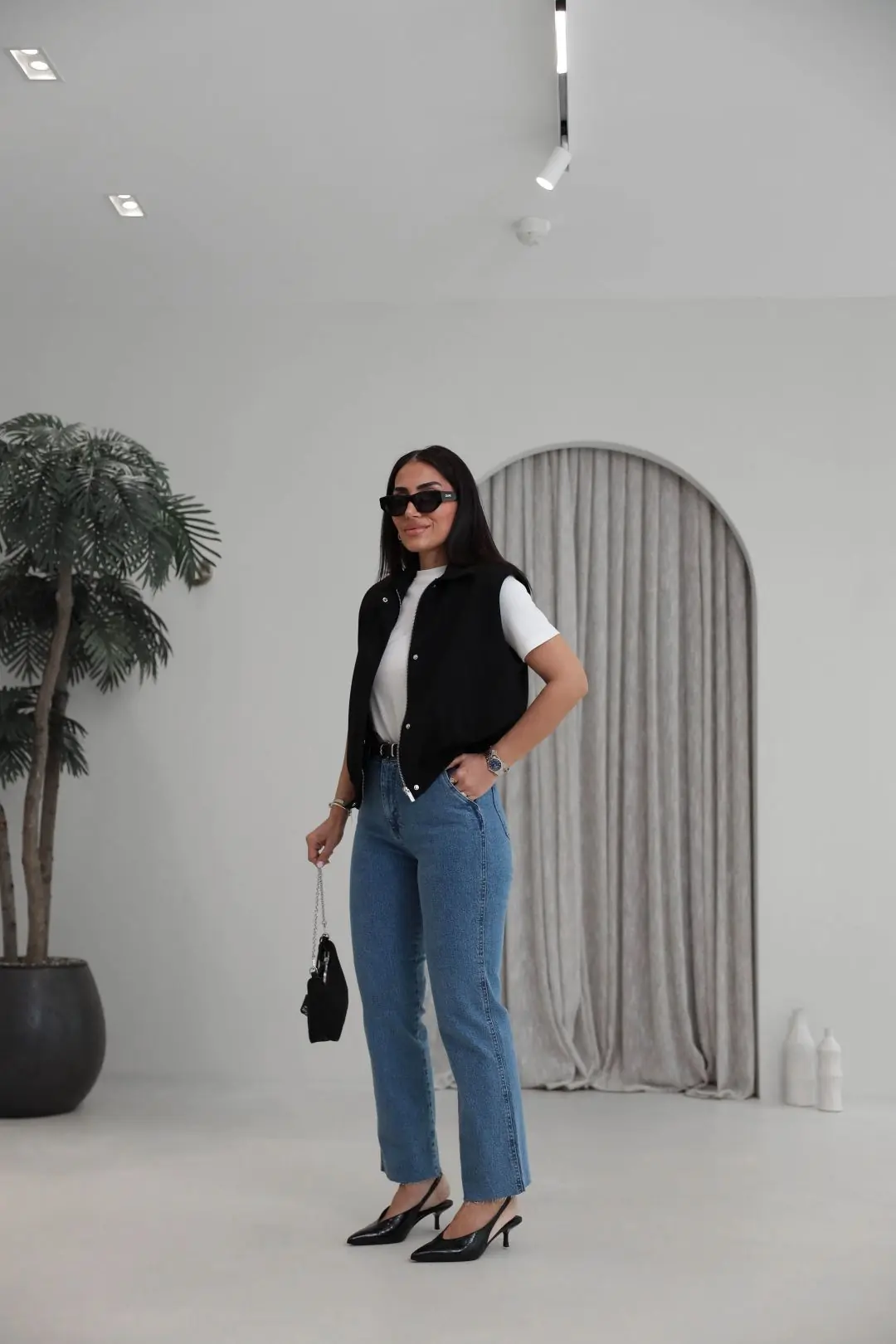 127 Kemerli Paçası Kesik Boyfit Jean MAVİ
