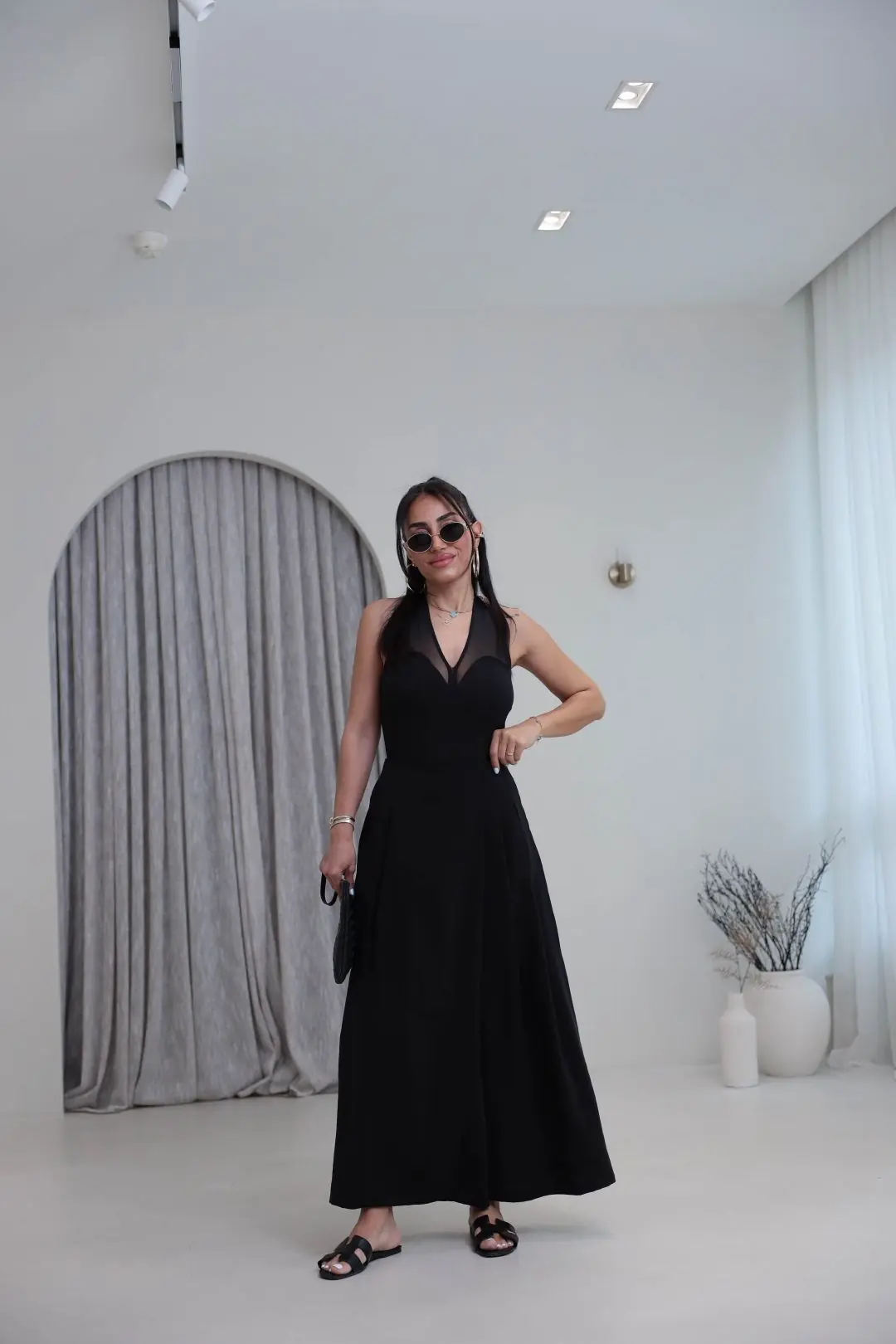Boyundan Geçmeli Tül Garnili Bodysuit SİYAH