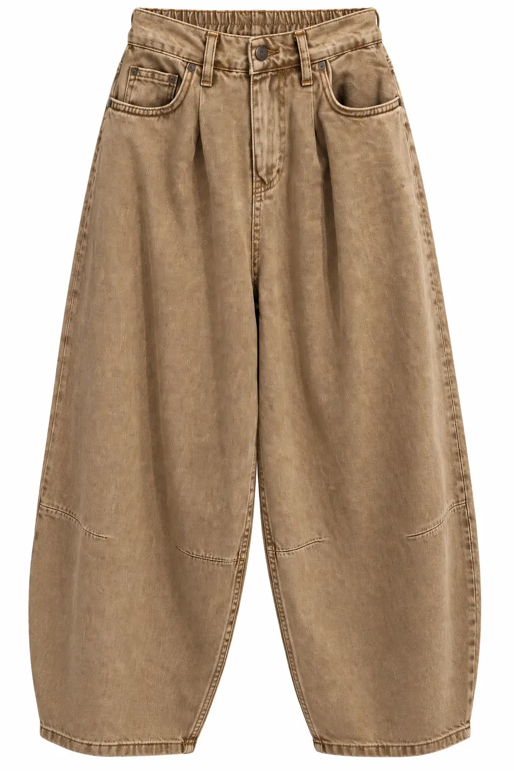0107 Bel Lastikli Yüksek Bel Rahat Kesim Denim Pantolon CAMEL