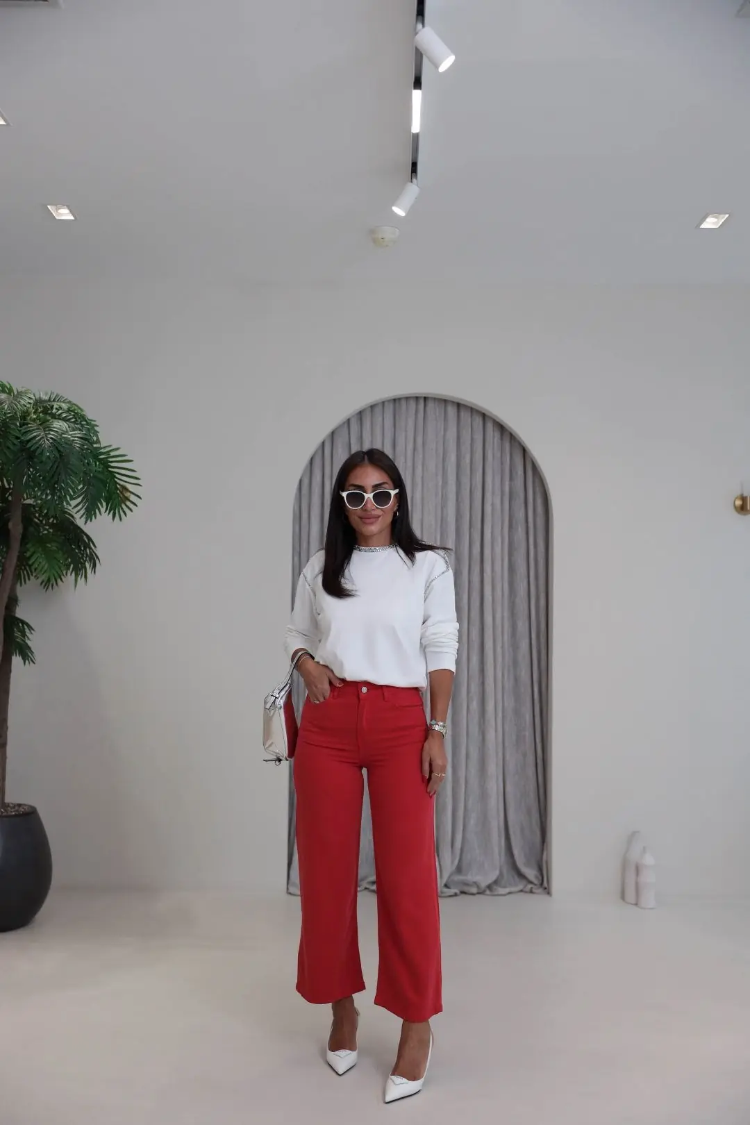 1027 Culotte Tencel Kumaş Pantolon KIRMIZI