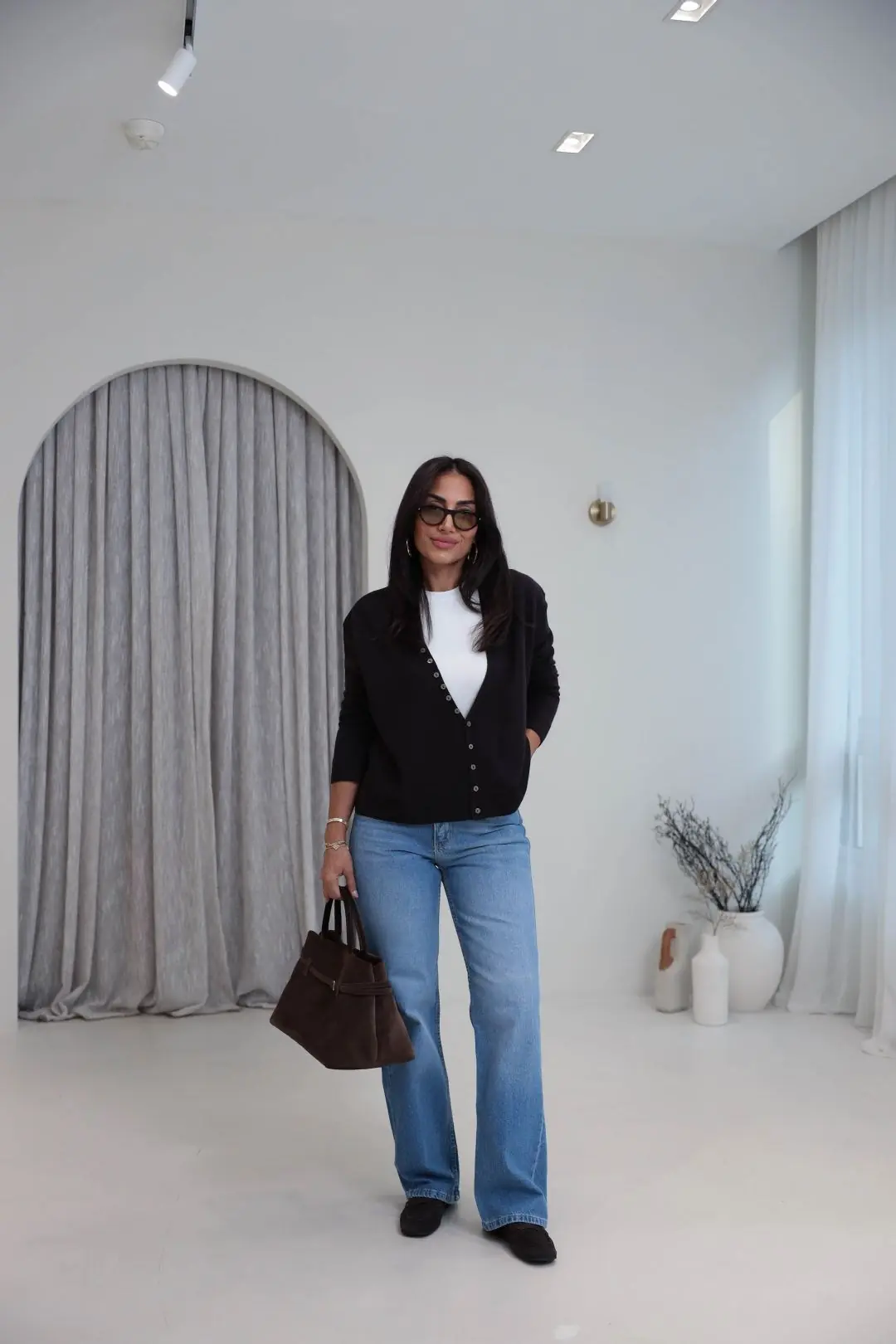 2874 Asimetrik Düğme Detaylı V Yaka Triko Hırka ACI KAHVE