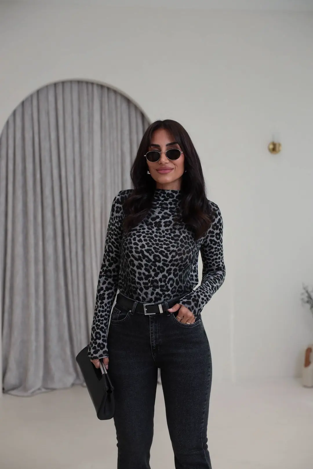 9141 Leopar Desen Bluz ANTRASİT