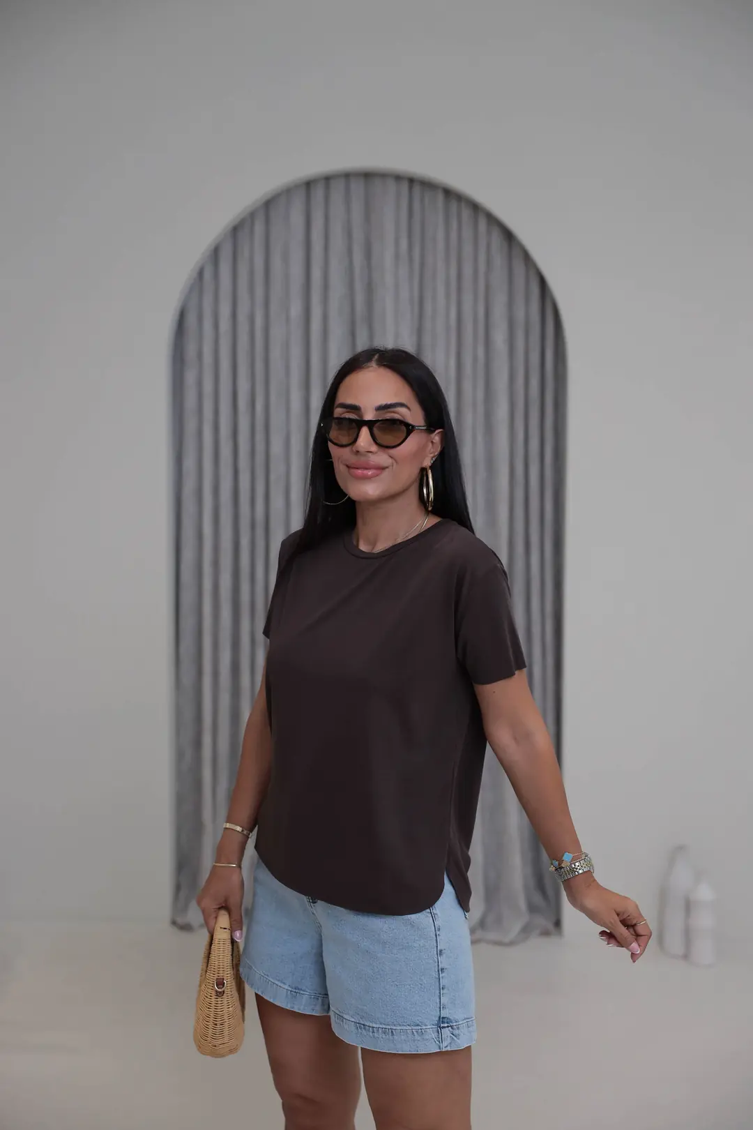 1020 Oys Lazer Kesikli Modal Tshirt KAHVE
