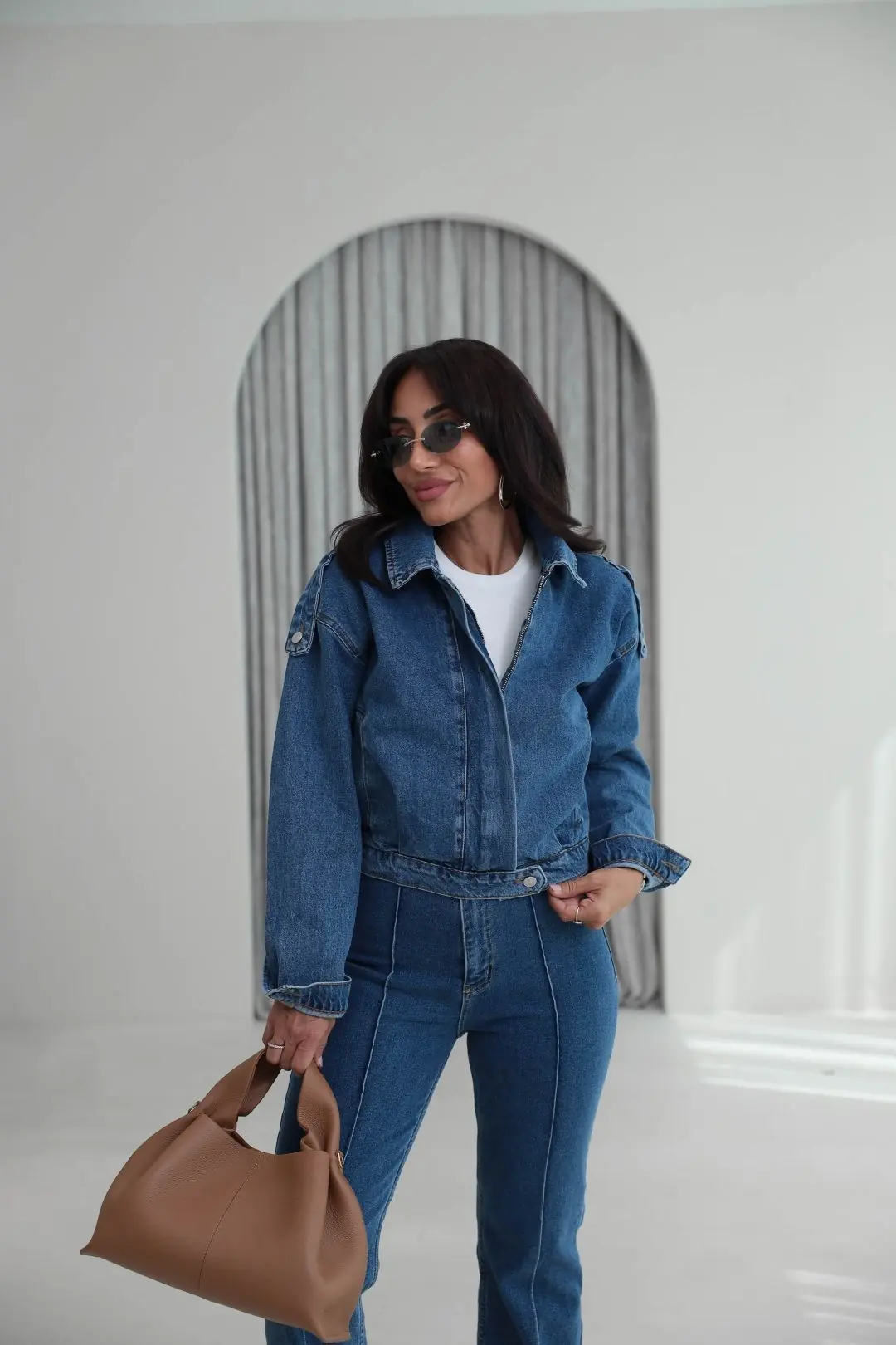 1129 Apoletli Denim Ceket MAVİ