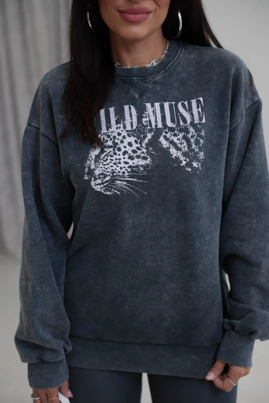 9106 Kaplan Baskılı Ribanalı İki İplik Sweatshirt ANTRASİT