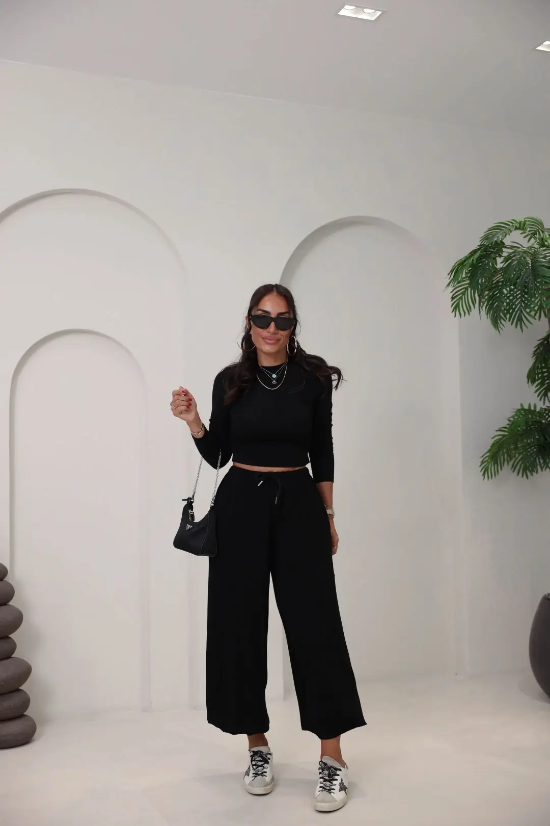 4289 Modal Drape Detaylı Şalvar Kesimli Bluz Pantolon Takım SİYAH