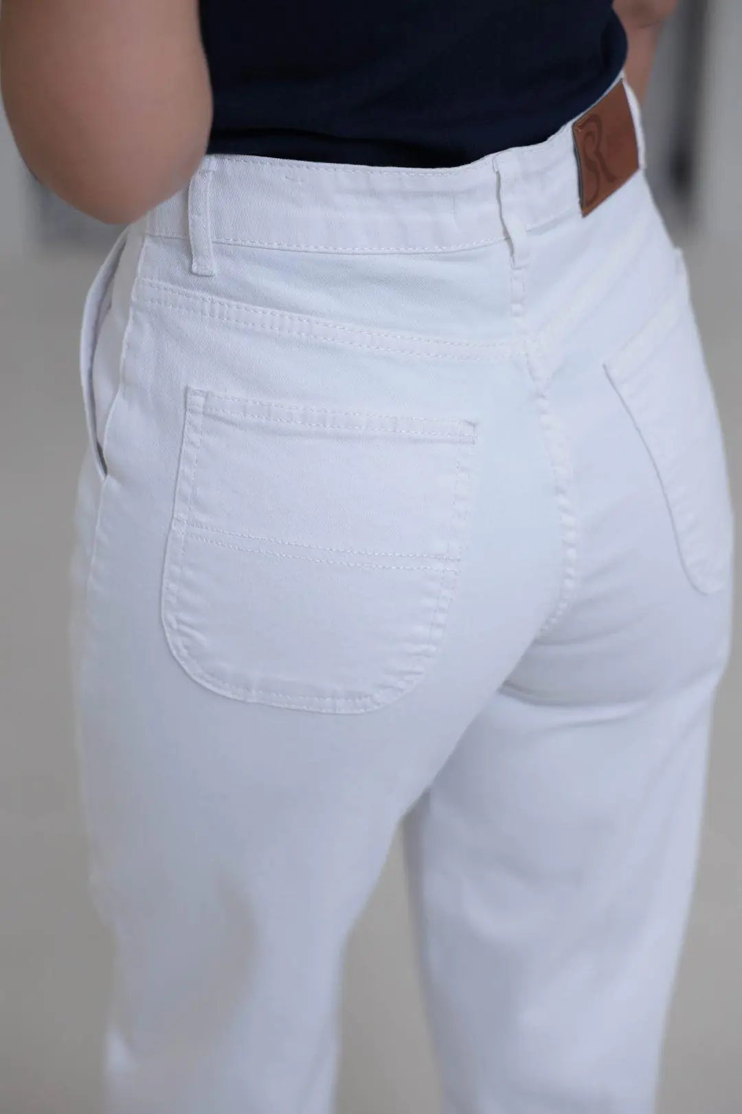 3001 Yüksek Bel Likralı Slouchy Jean BEYAZ