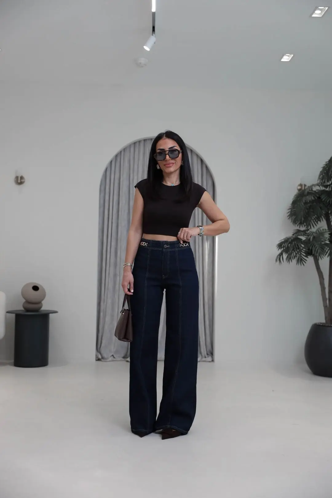 0528 Pamuk ve Modal Karışımlı Crop Top KAHVE