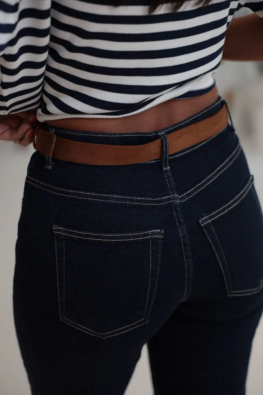 6171 Süet Kemerli Yıkamalı Straight Pantolon LACİVERT