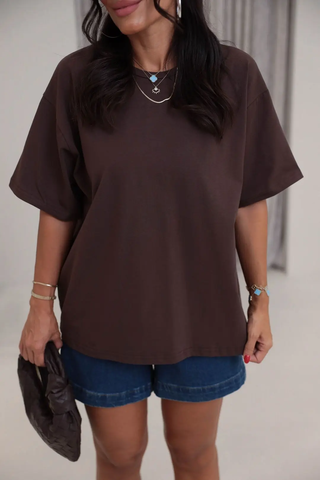 3300 Bisiklet Yaka Oversize Basic Coton Tshirt ACI KAHVE