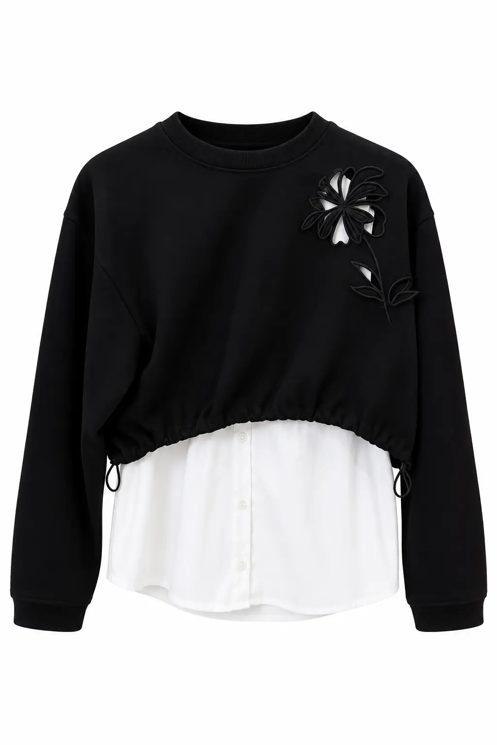 1154 Nakış Gömlek Detaylı Sweatshirt SİYAH