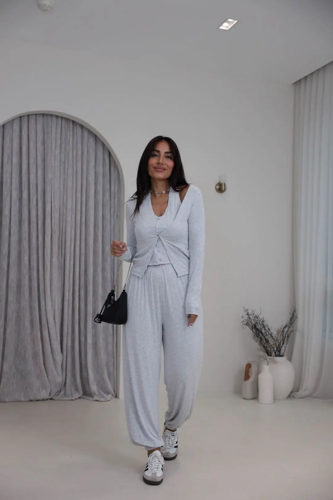 3583 Çift Katman Detaylı Takım GRİ