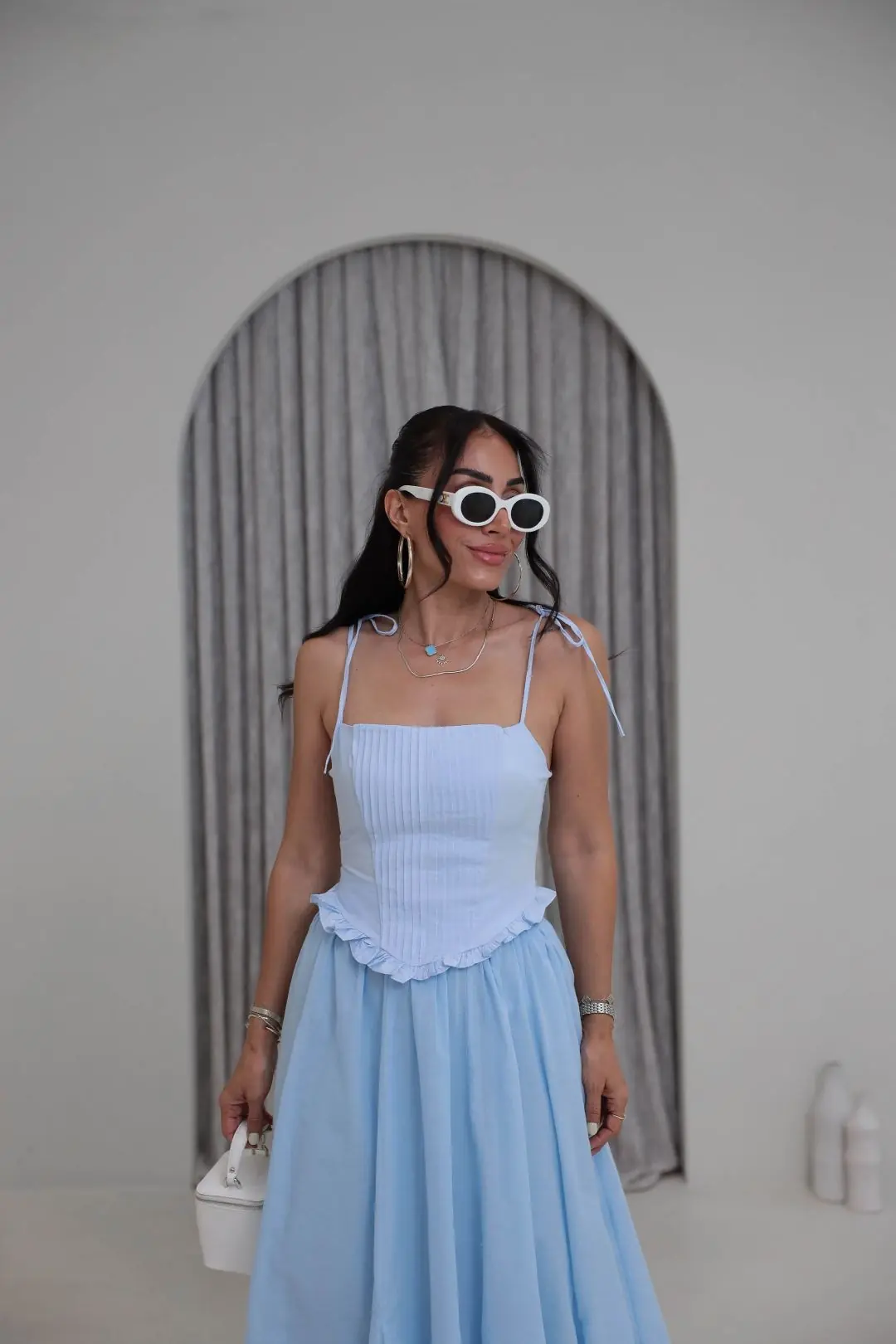 4192 Nervürlü Bağcık Askılı Korse Bluz BEBE MAVİ