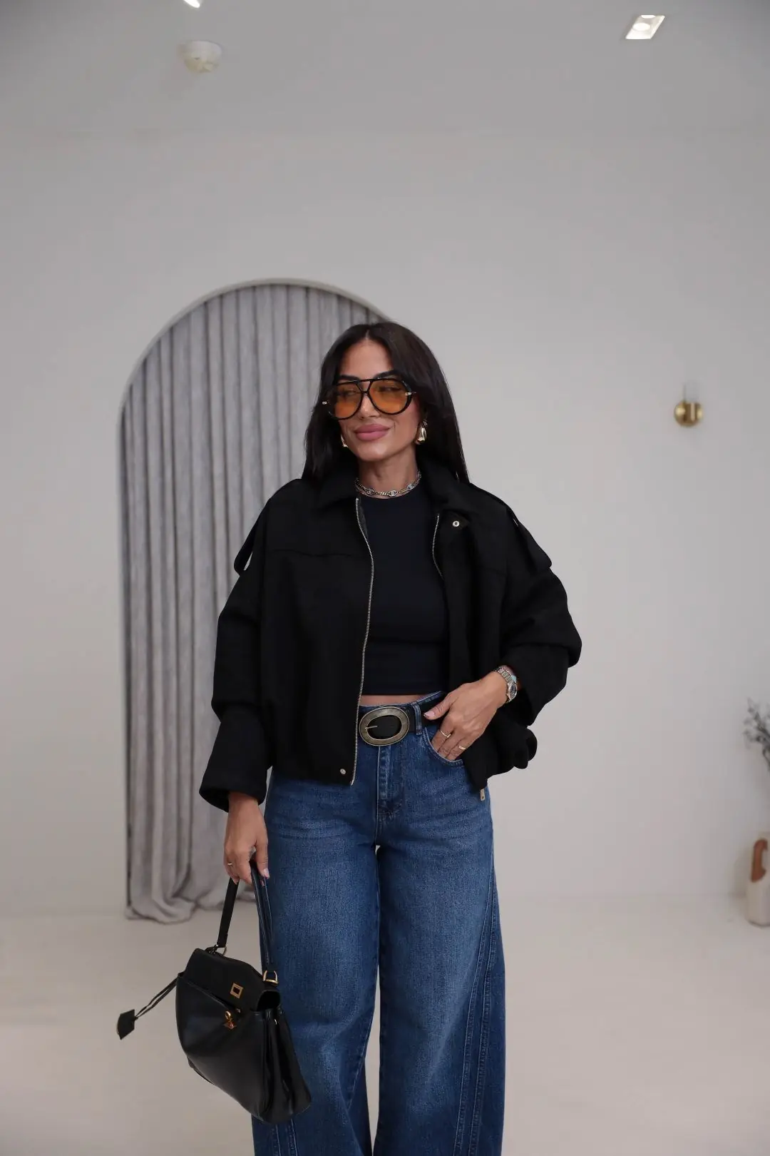 0563 Süet Kumaş Bomber Ceket SİYAH