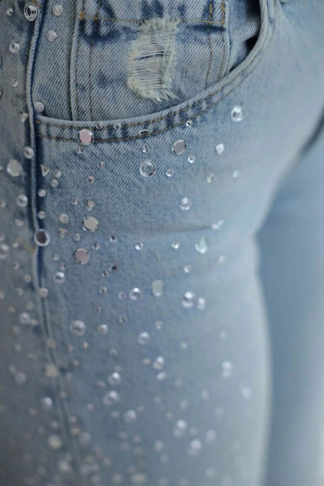 9119 Taş işlemeli Wide Leg jean AÇIK MAVİ