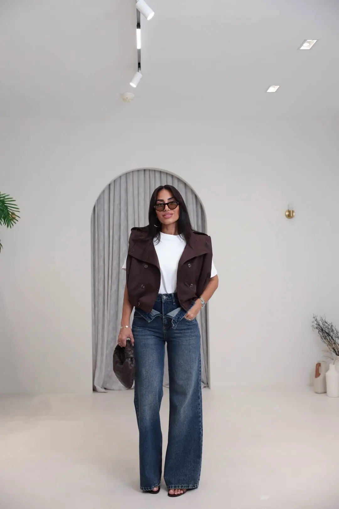 1065 Asimetrik Bel Detaylı Palazzo Denim Pantolon TİNTLİ MAVİ - TİNTLİ MAVİ