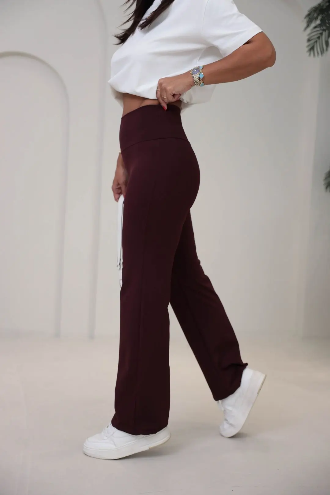 6001 Oys Model Yüksek Bel Flare Pantolon MÜRDÜM