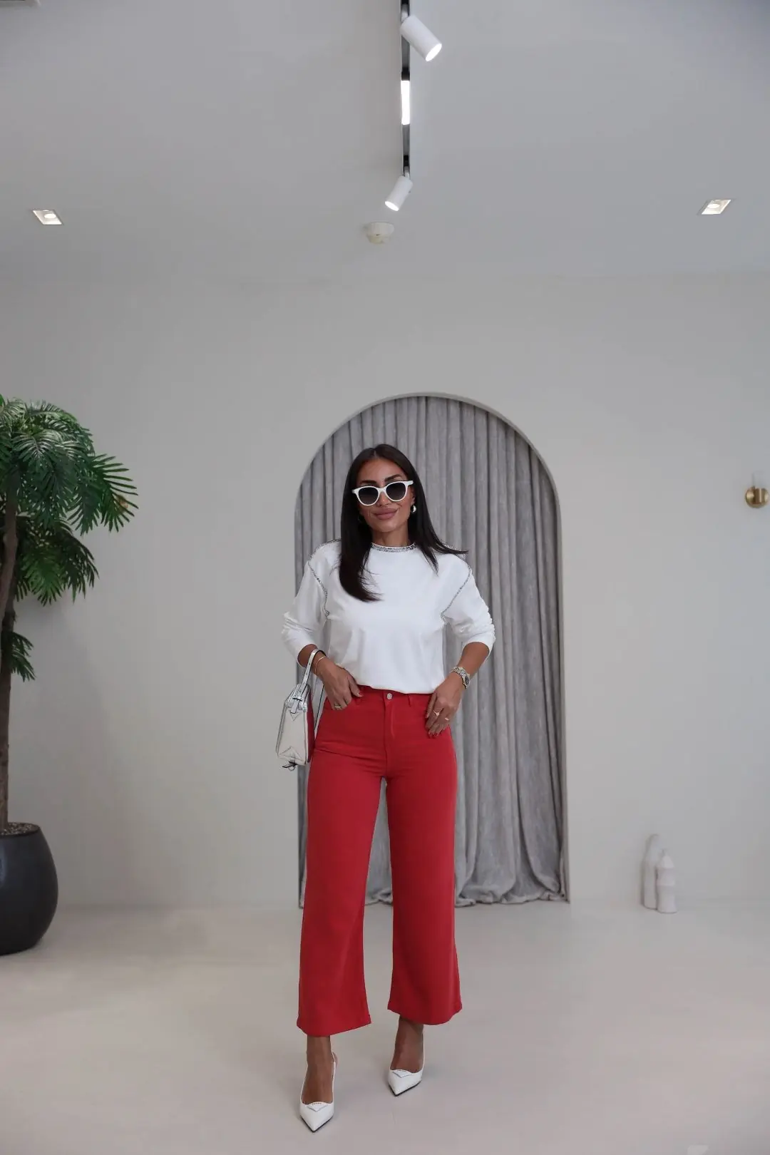 1027 Culotte Tencel Kumaş Pantolon KIRMIZI