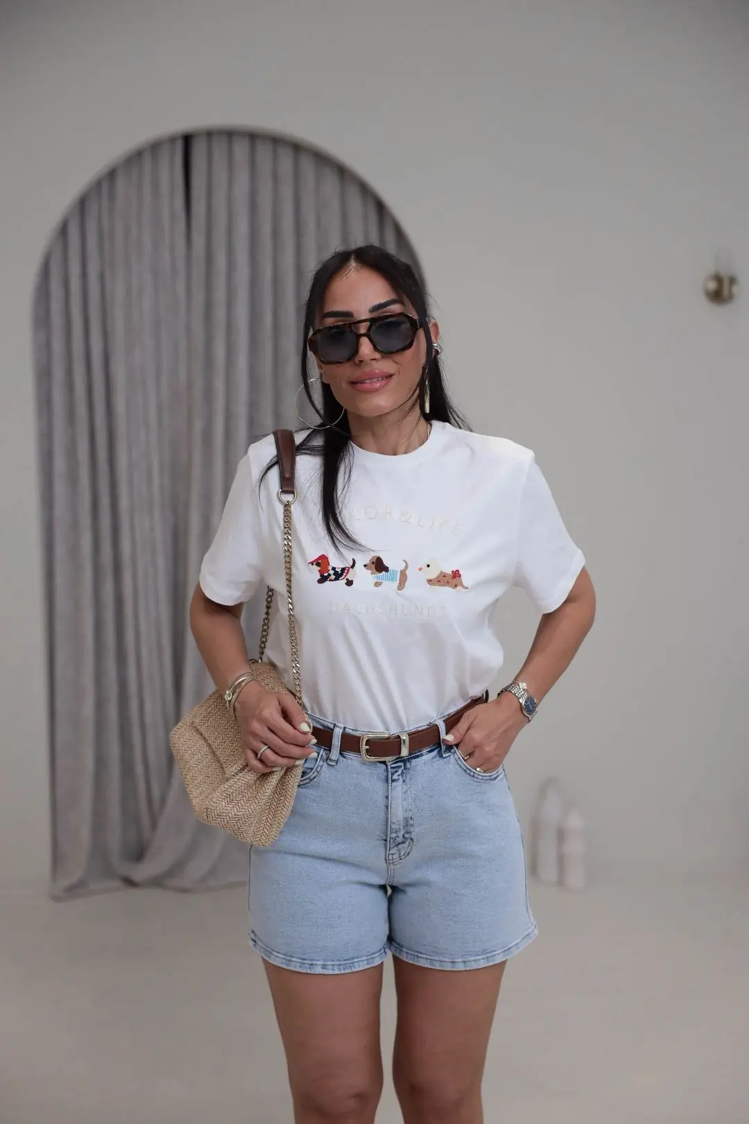0424 Likralı Klasik Mom Kot Şort BUZ MAVİ