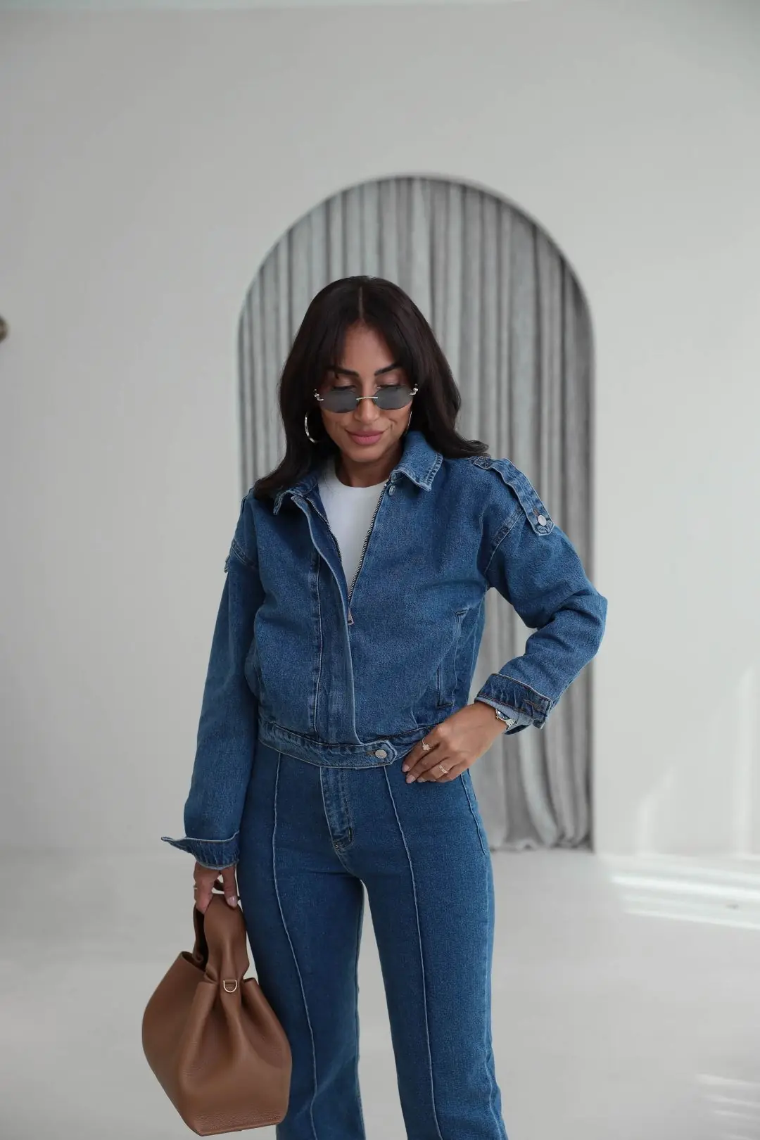 1129 Apoletli Denim Ceket MAVİ