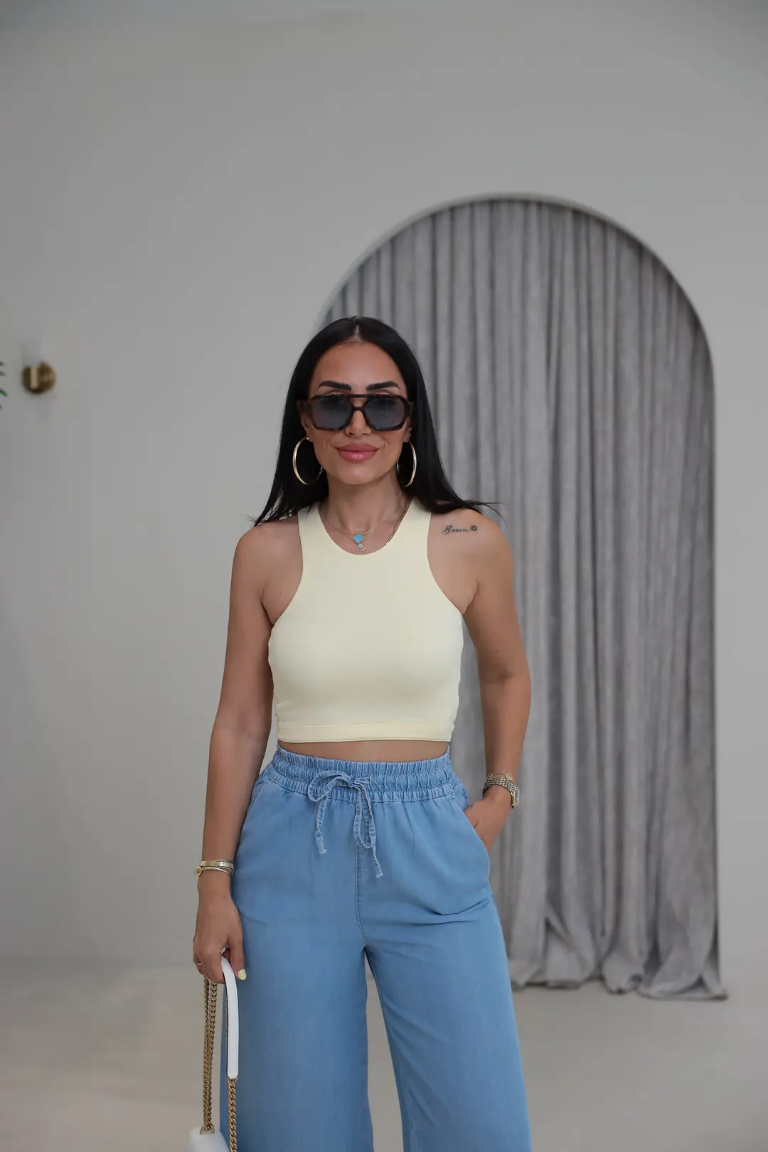 2941 Kolsuz Liyosel Crop Atlet AÇIK SARI