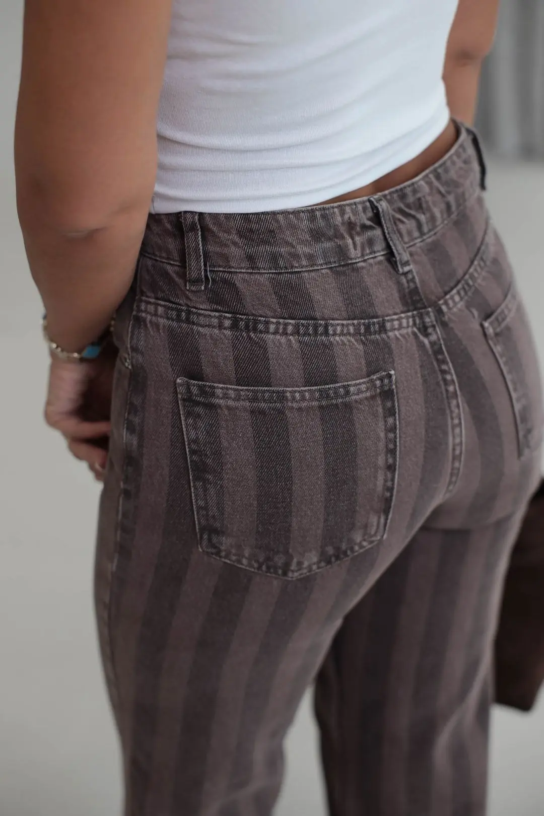 2371 Çizgili Wide Leg Jean KAHVE
