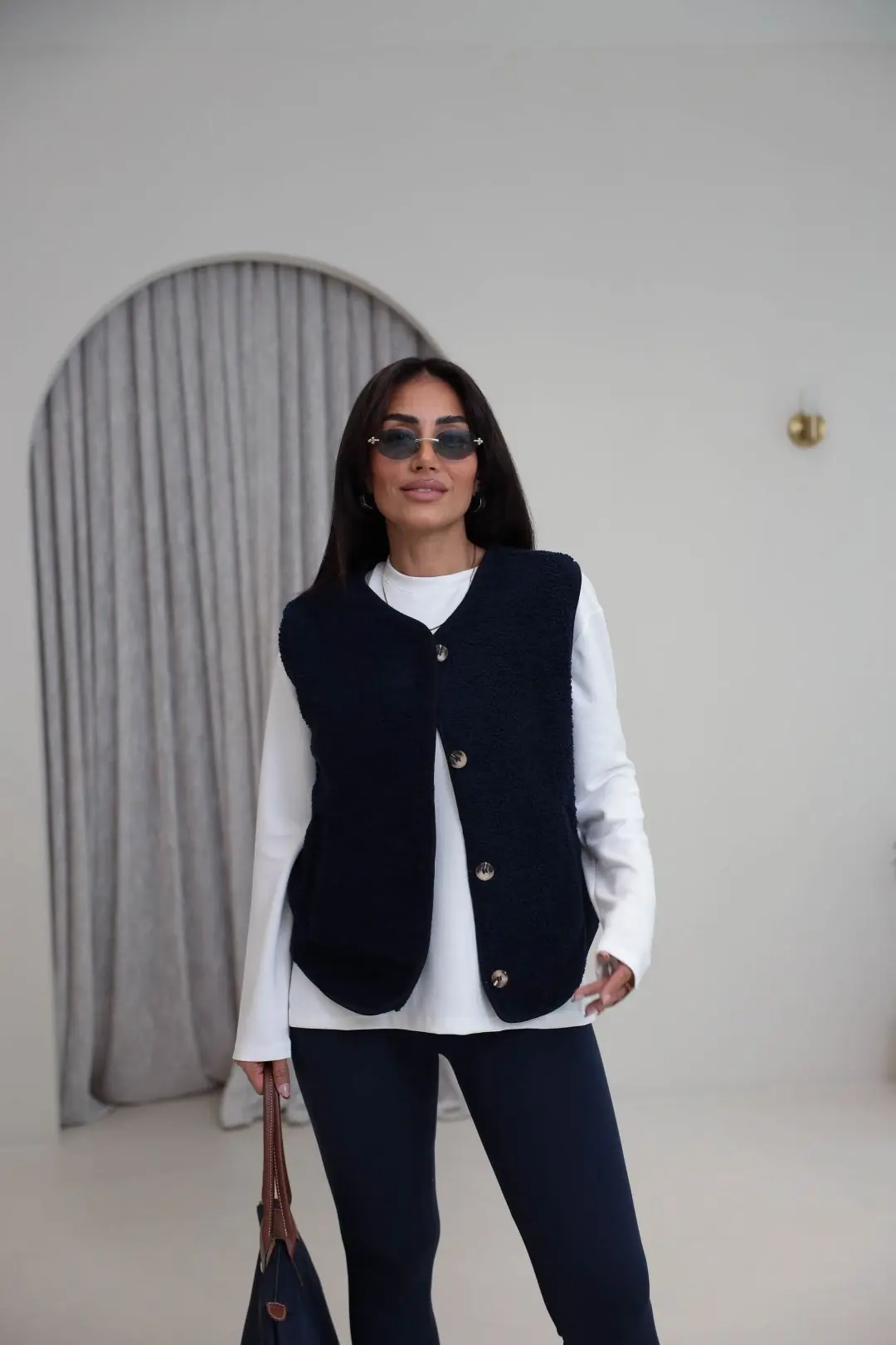 3242 Düğme Detaylı Oys Model Peluş Yelek LACİVERT - LACİVERT