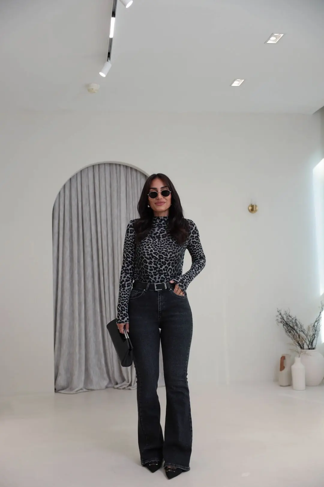 9141 Leopar Desen Bluz ANTRASİT