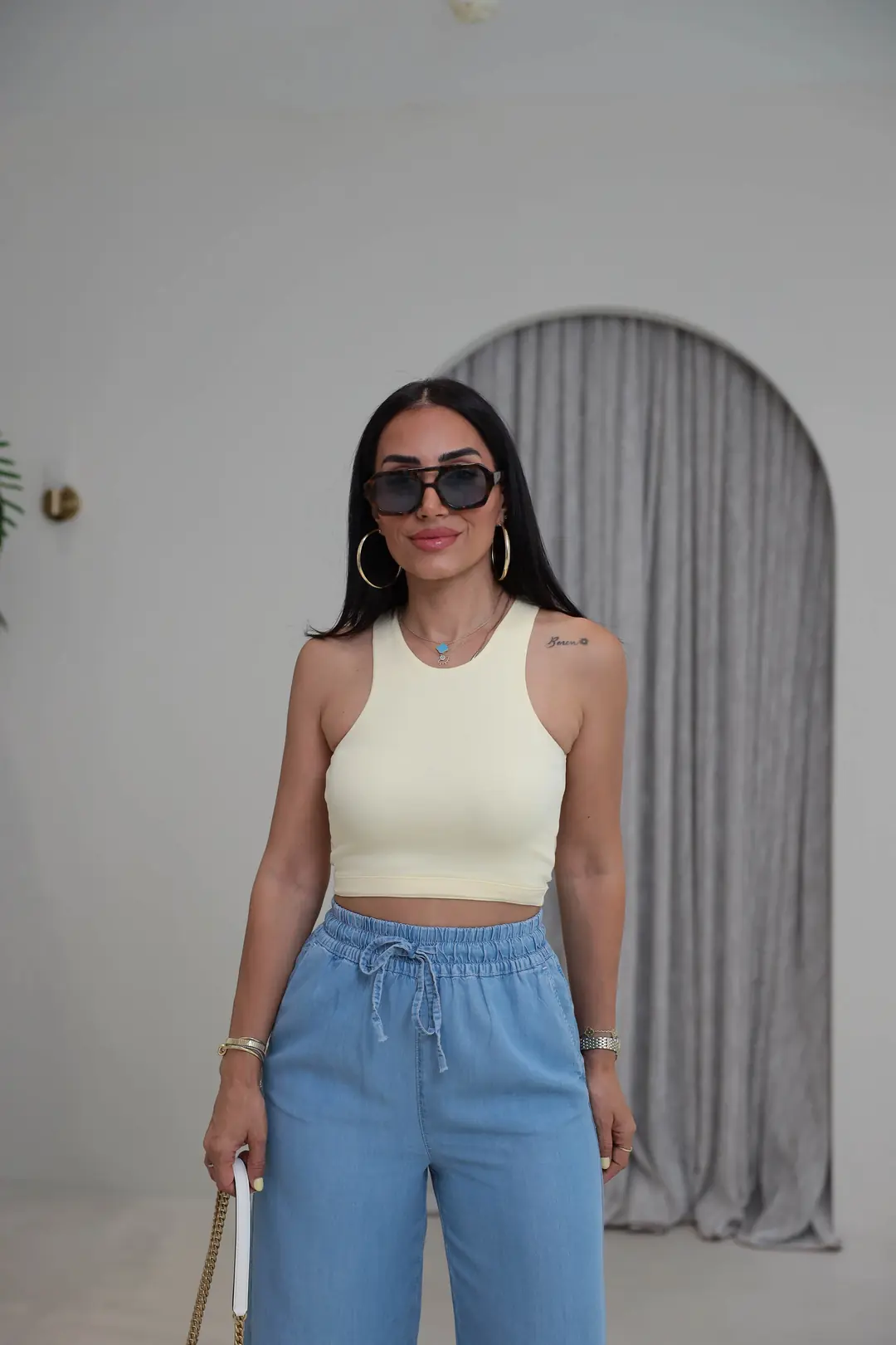 2941 Kolsuz Liyosel Crop Atlet AÇIK SARI