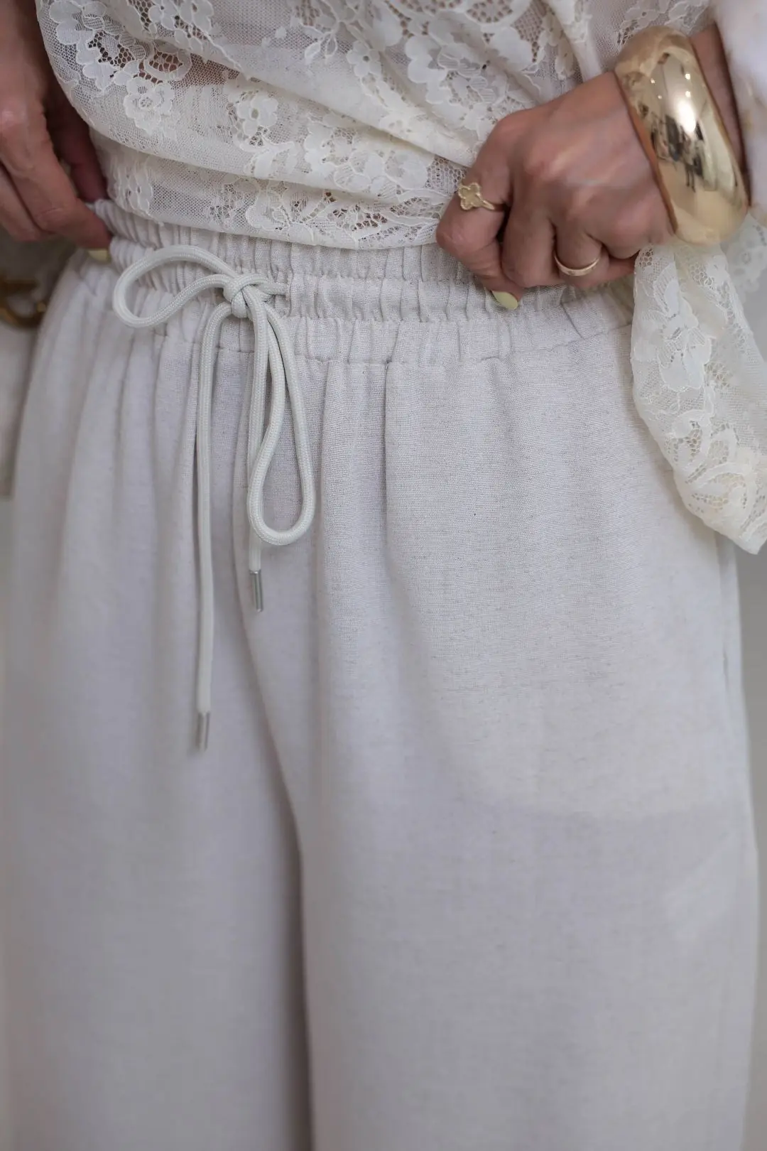 0298 Beli Lastikli Bol Paça Keten Pantolon NATURAL
