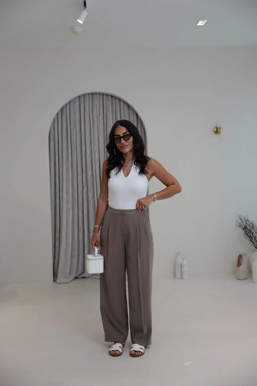 7545 Beli Ayarlanabilir Tencel Pantolon VİZON