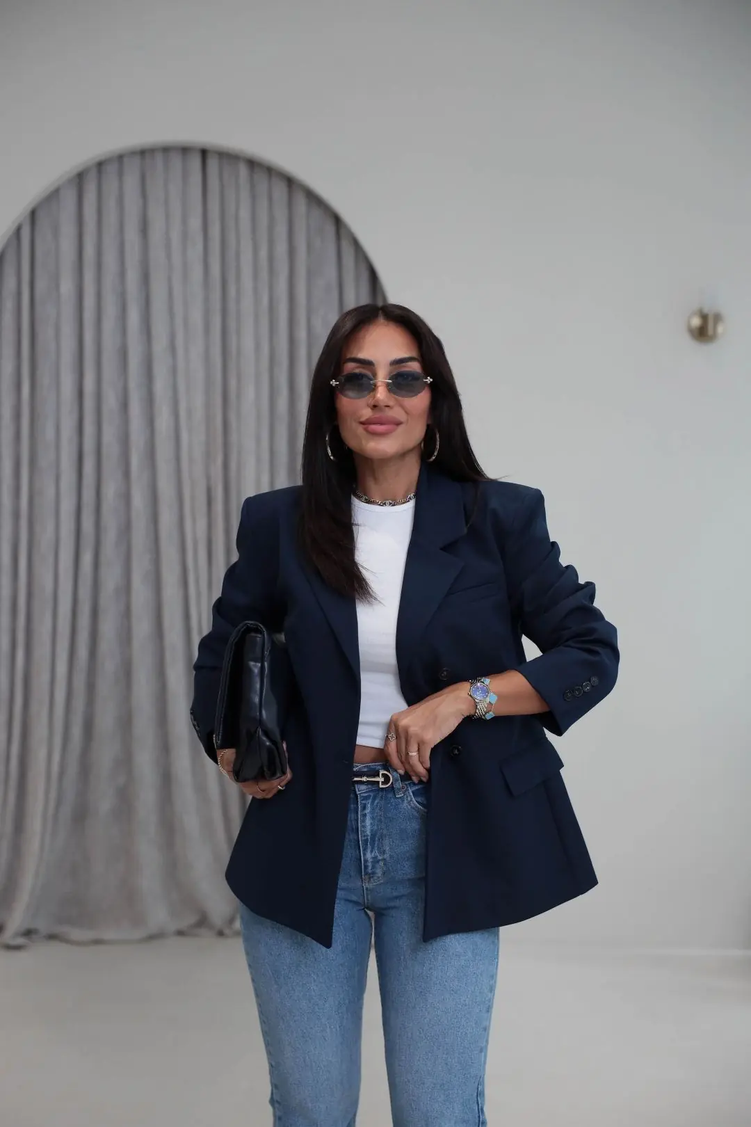 6344 Çift Düğmeli Cep Kapaklı Blazer Ceket LACİVERT