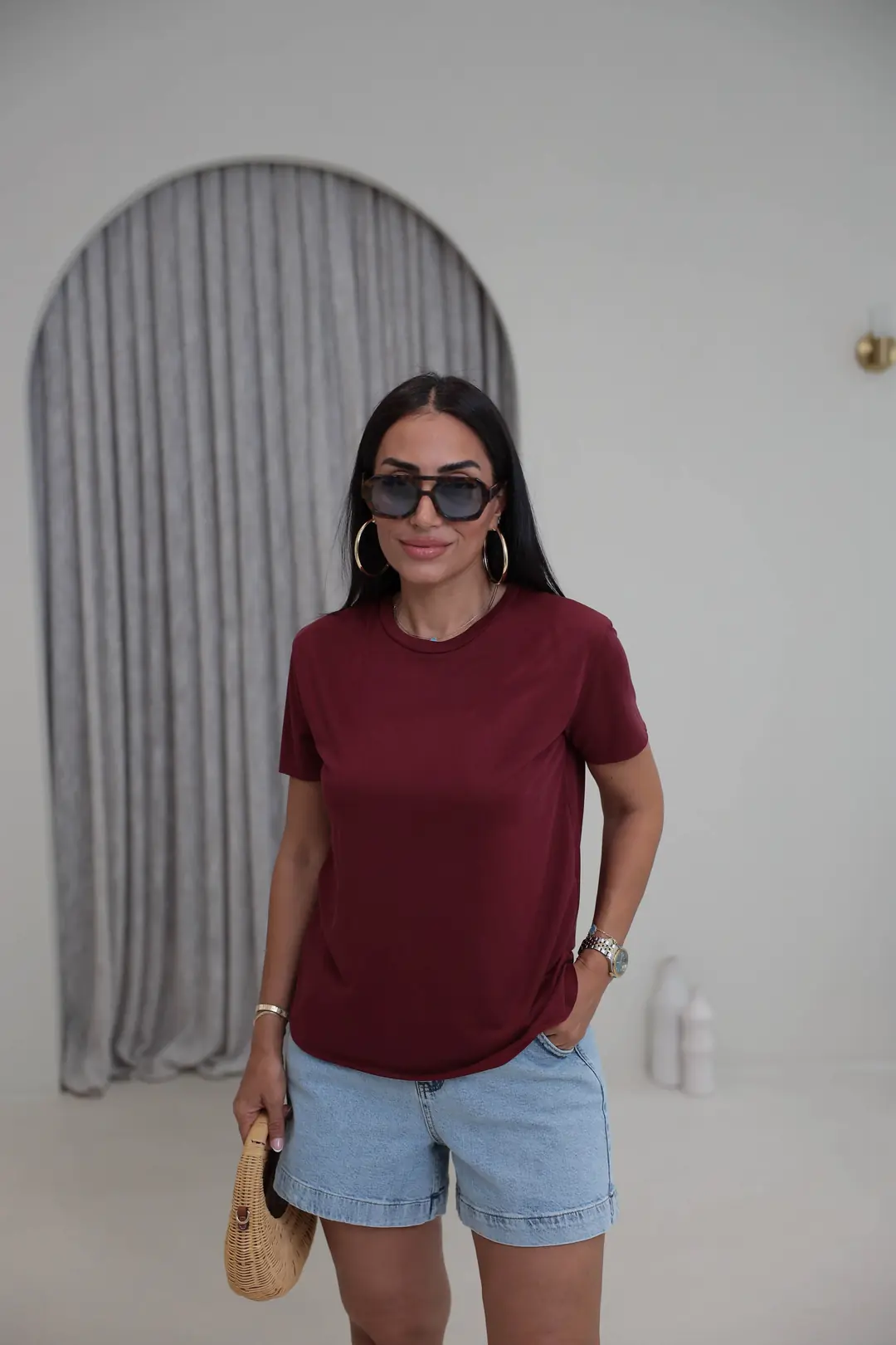 1020 Oys Lazer Kesikli Modal Tshirt BORDO