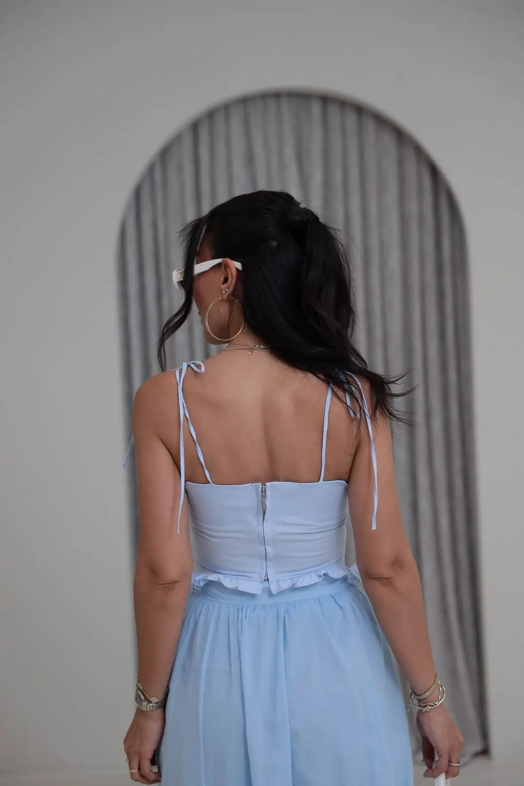 4192 Nervürlü Bağcık Askılı Korse Bluz BEBE MAVİ