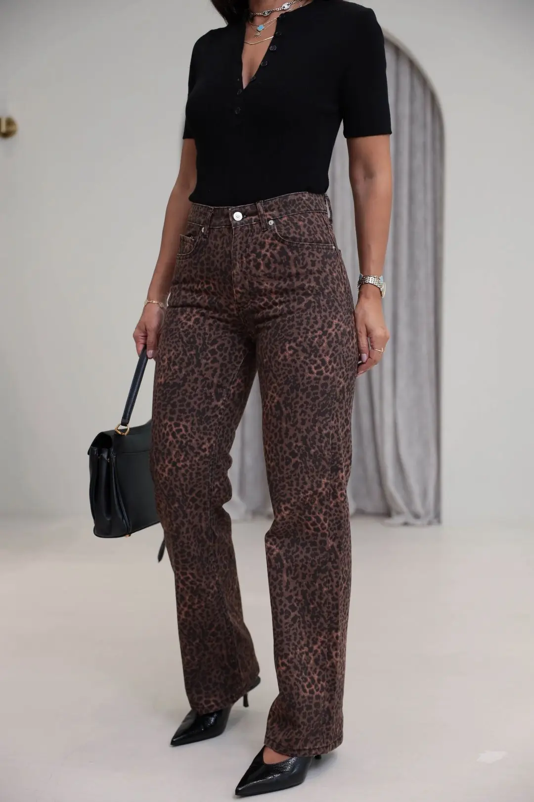 1436 ZR Leopar Desenli Straight Pantolon LEOPAR
