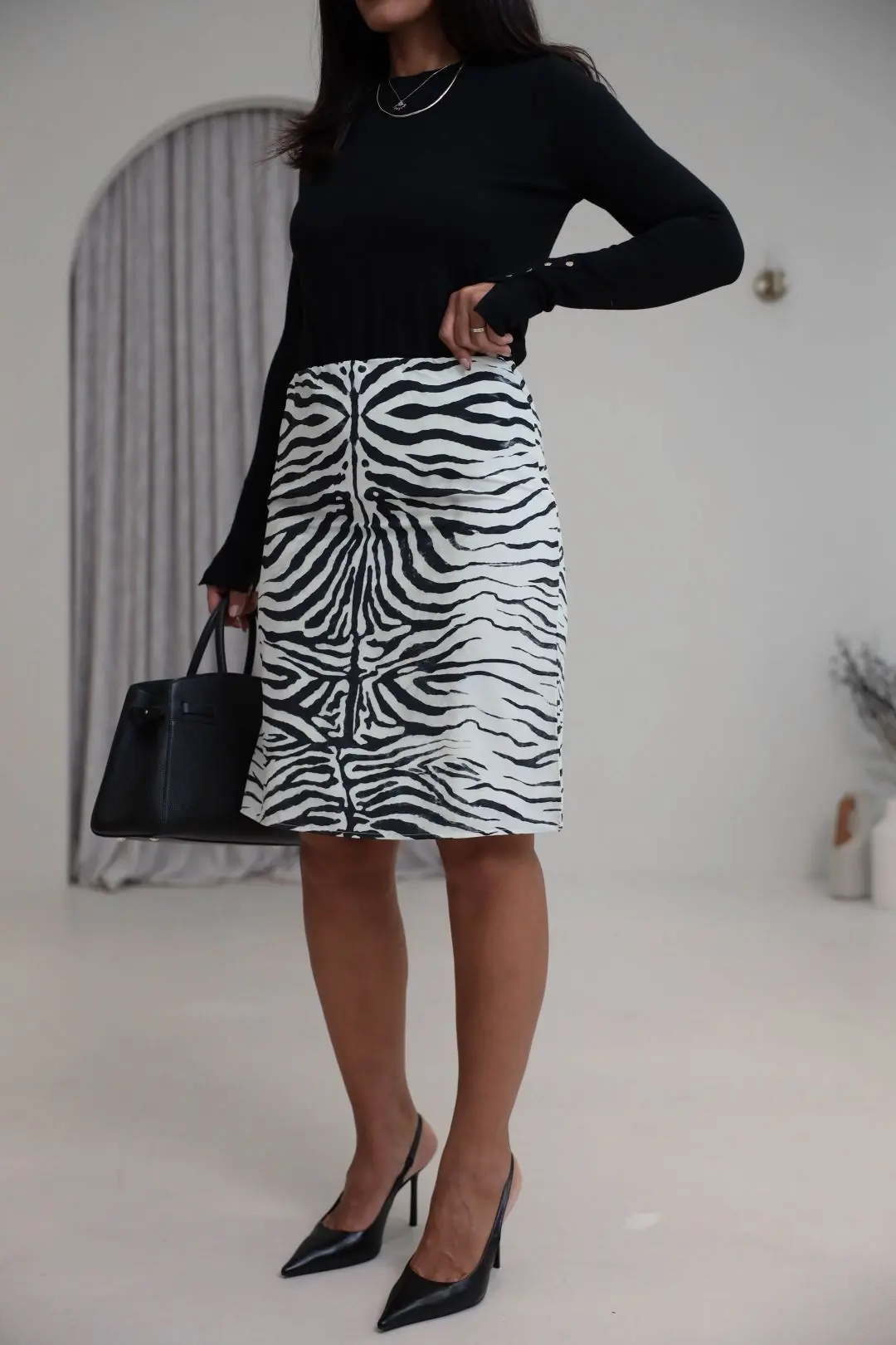4267 Zebra Desen Astarlı Kalem Etek EKRU