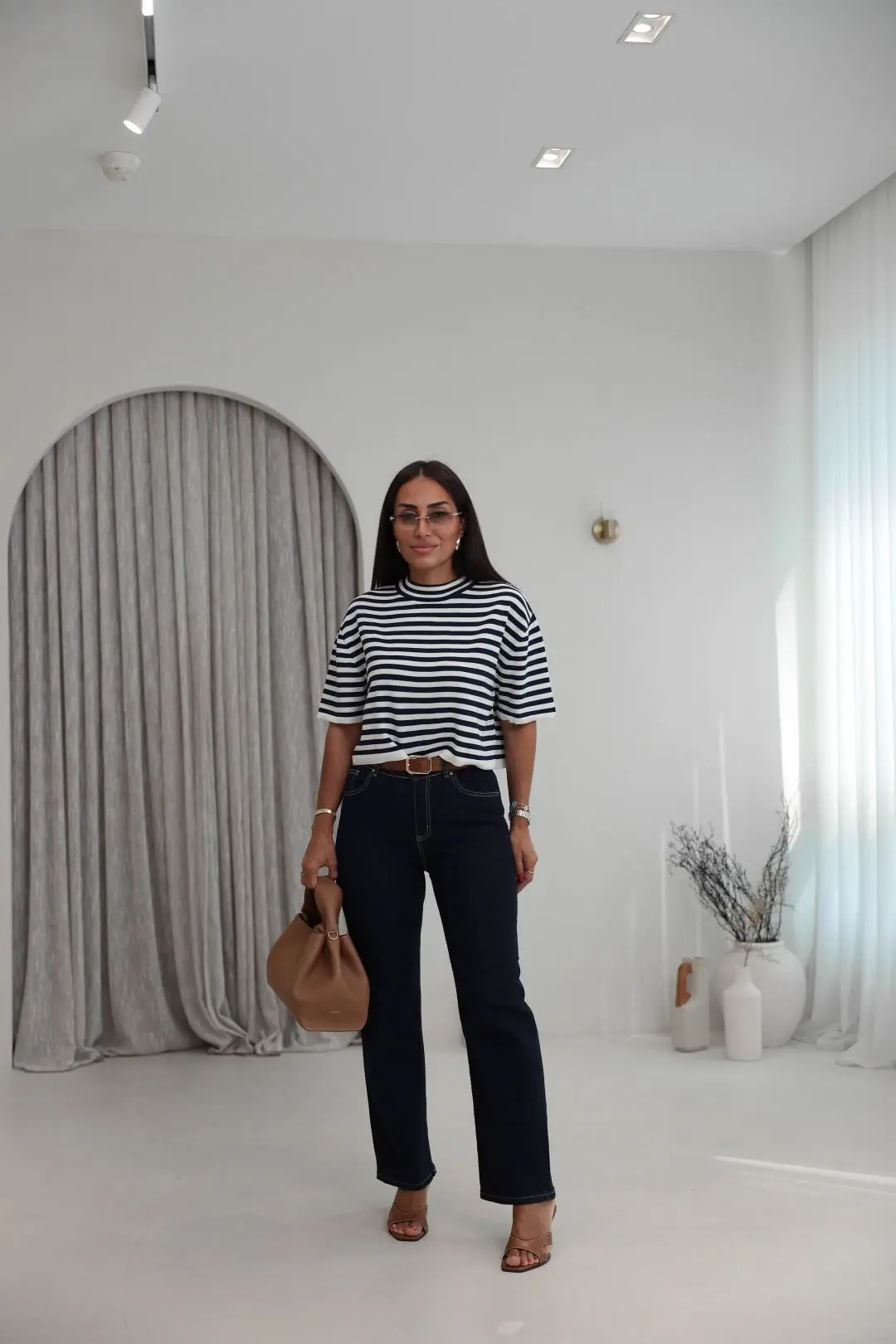 6171 Süet Kemerli Yıkamalı Straight Pantolon LACİVERT