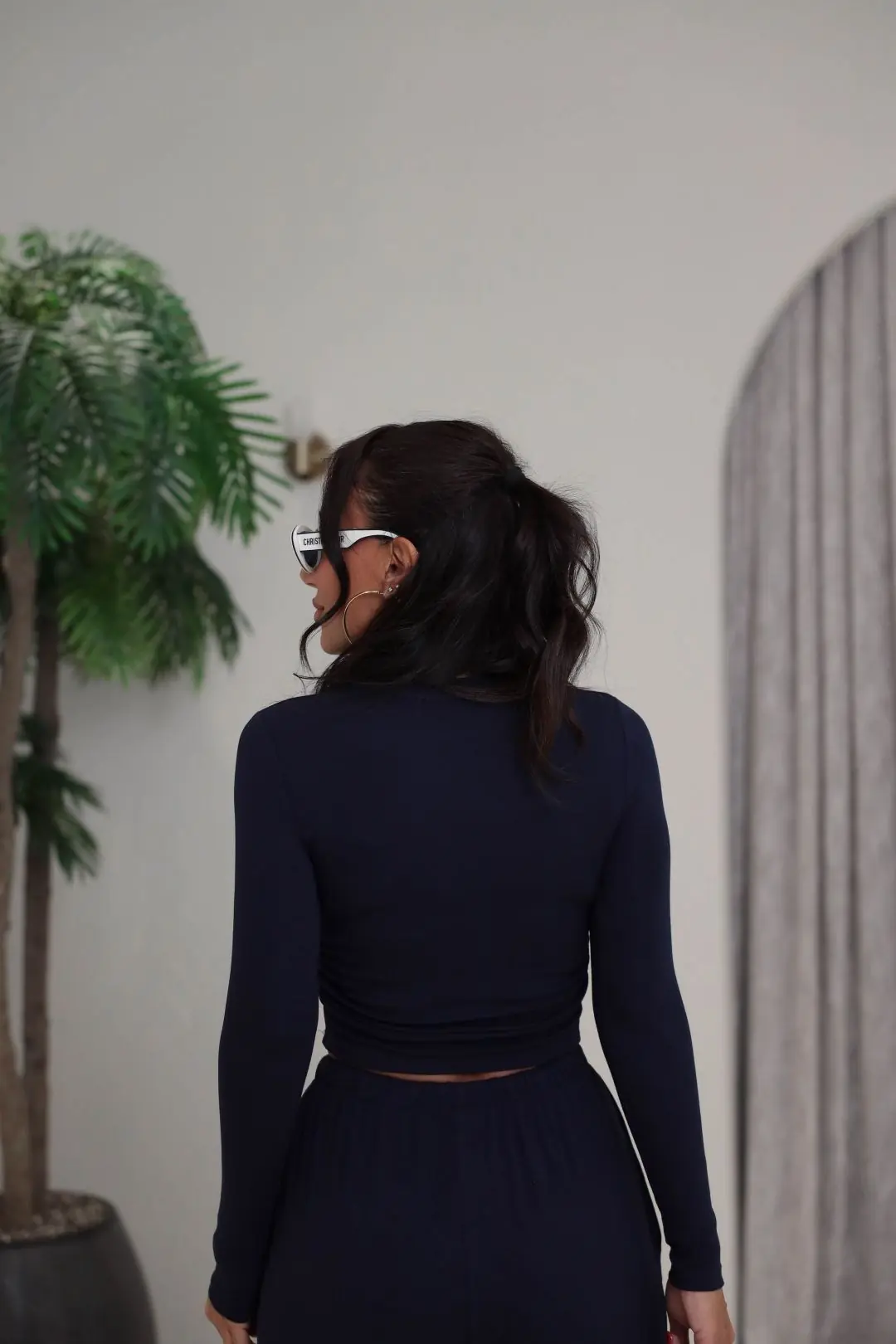 4289 Modal Drape Detaylı Şalvar Kesimli Bluz Pantolon Takım LACİVERT