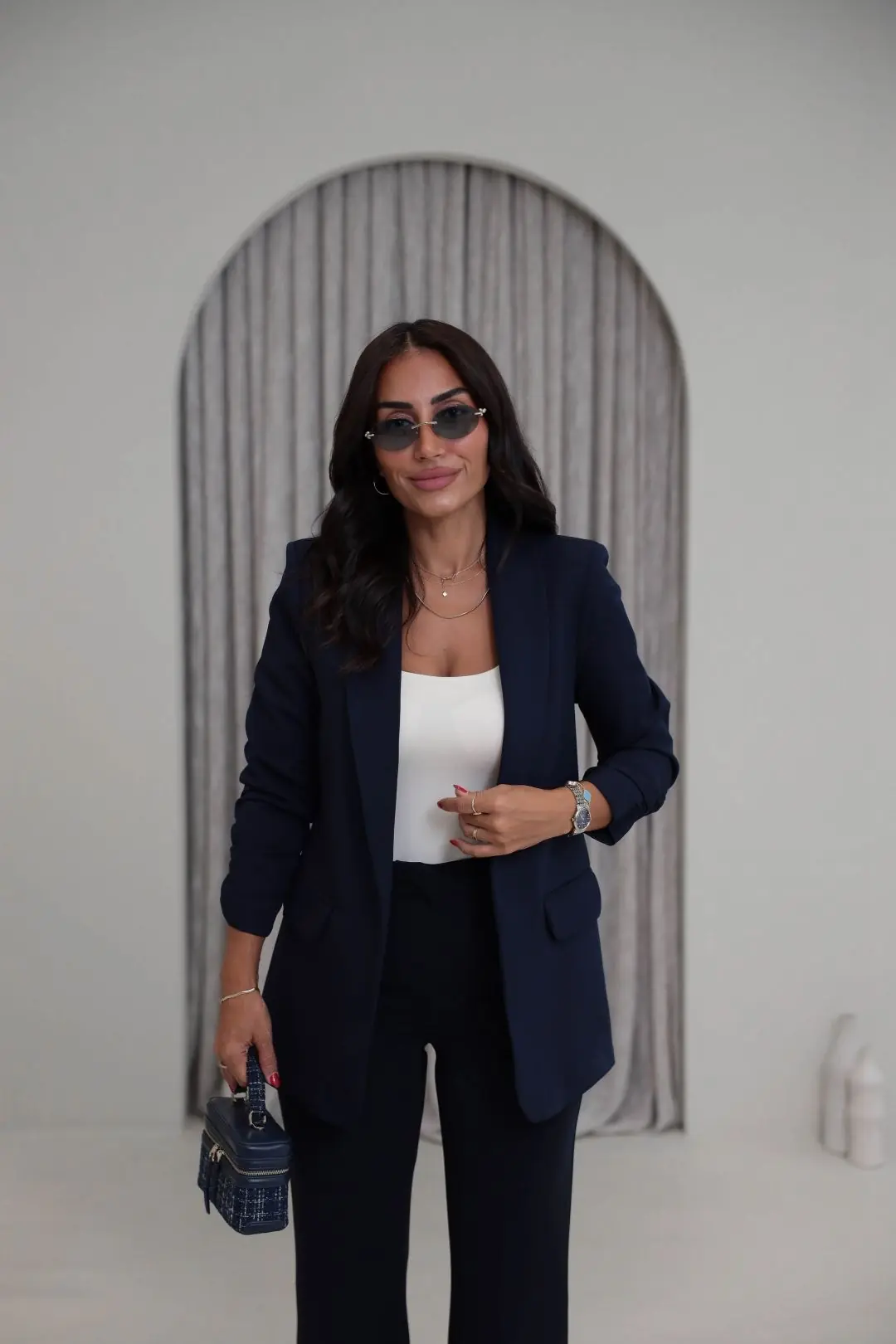 3101Y Vatkalı Kolları Büzgülü Blazer Ceket LACİVERT