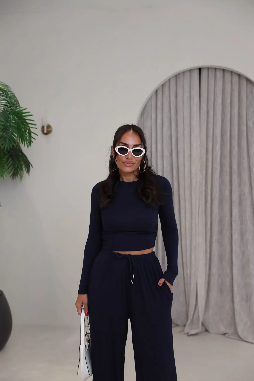 4289 Modal Drape Detaylı Şalvar Kesimli Bluz Pantolon Takım LACİVERT