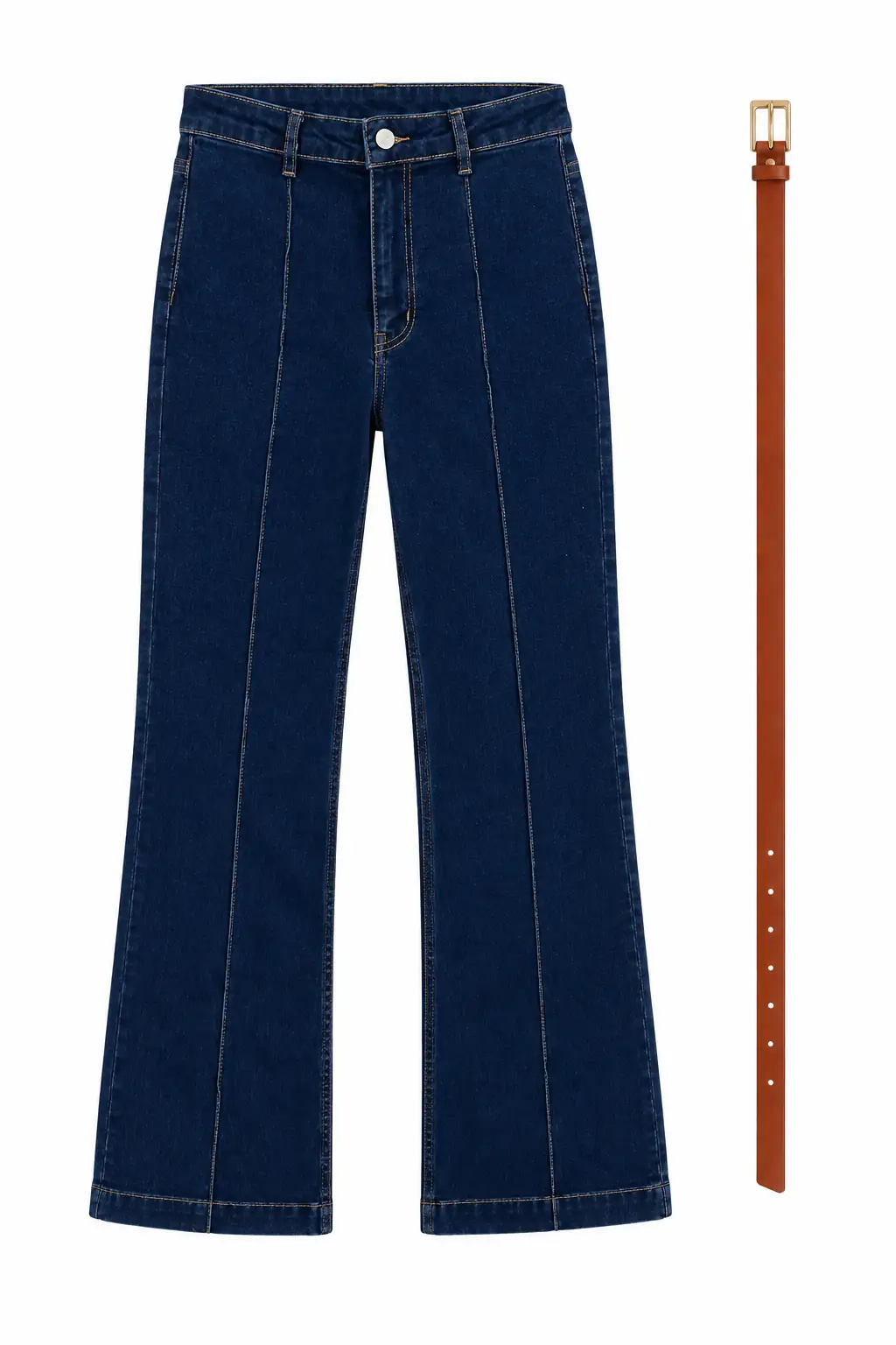 2628 Kemerli Önü Çimalı Denim Pantolon KOYU MAVİ