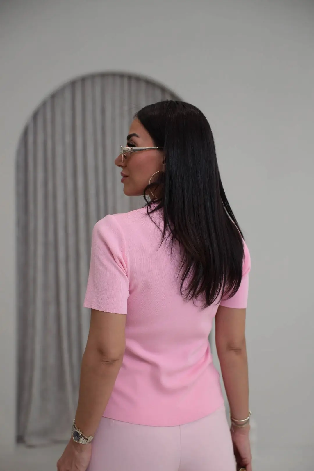 0640 Cebi Ayıcıklı Rayon Kumaş Bluz PEMBE