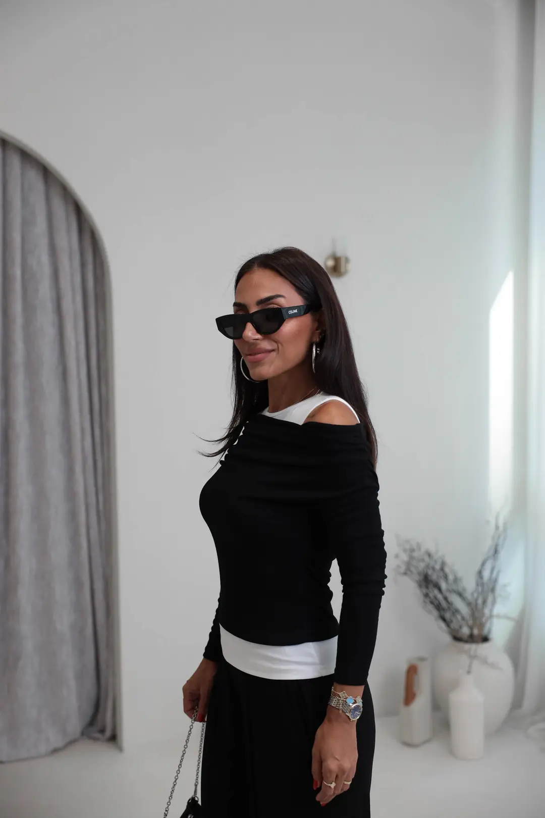 2779 Atlet Detaylı Dökümlü Bluz Pantolon Takım SİYAH