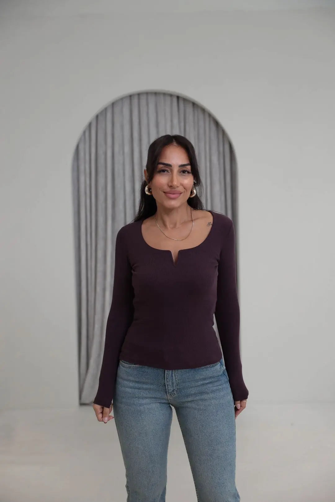 2260Y Damla Yaka Pamuklu Bluz MÜRDÜM - MÜRDÜM