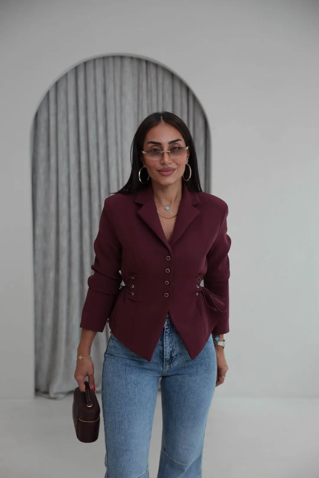 2965 Korse Detaylı Vatkalı Ceket MÜRDÜM